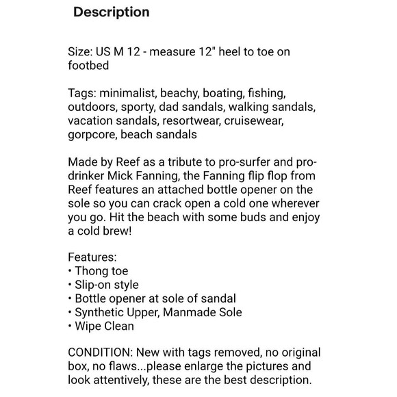 Reef Fanning Men's Bottle Opener Flip-Flop Thong Beach Sandals  US 12  NWOB - Picture 13 of 13